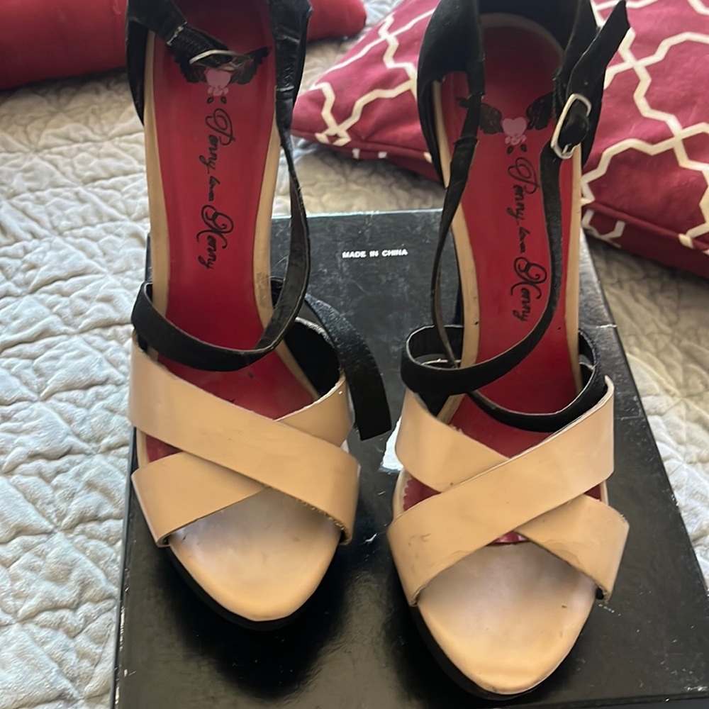 Black and camel 6 inch platform heels